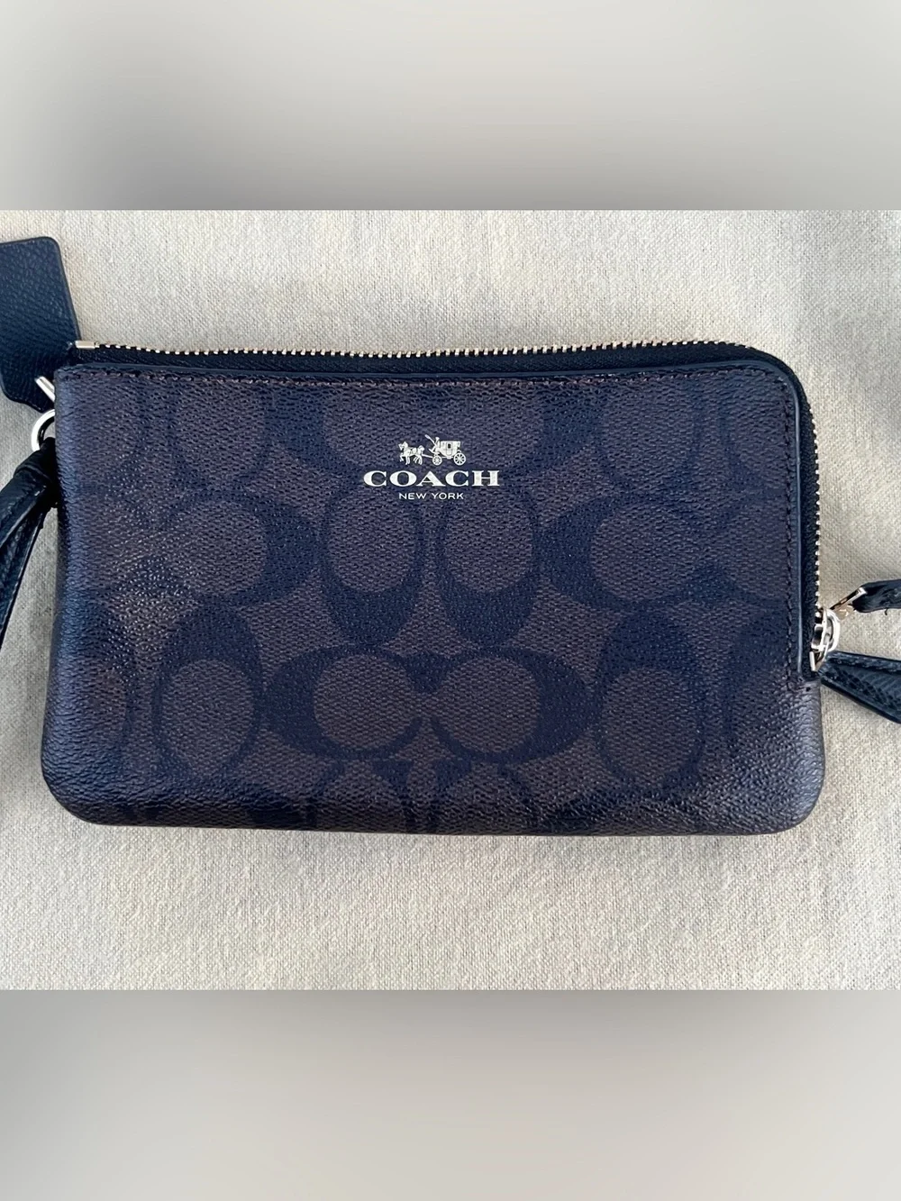 Coach Navy and Black Signature Card Pouch